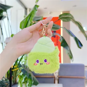 Portachiavi in peluche a forma di germoglio di bambù verde con dettagli ricamati viola
