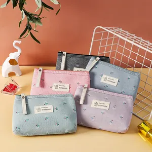 Mini Trousse à Maquillage en Toile Imprimé Floral Lettre Portable Voyage Trousse de Toilette à Fermeture Éclair Mini Porte-monnaie Femme
