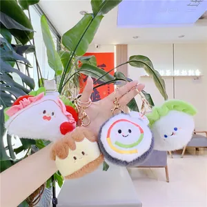Cute Food Plush Keychain Bag Charm Soft Stuffed Sushi Pizza Bread Toast Sandwich Dessert Toy Pendant For Kids Women Gift