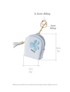 Dettaglio del mini portamonete blu in pelle PU con dimensioni di 9 cm per 7 cm