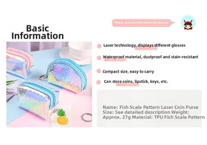 Vue détaillée du porte-monnaie en TPU imperméable à motif laser écailles de poisson colorées