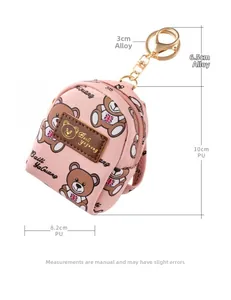 Detailed size specifications for the pink bear mini backpack coin purse and keychain