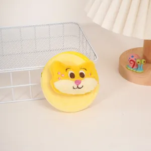 Schattige gele pluche munttas met 3D-luipaardborduurwerk en ritssluiting