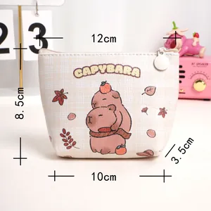 Cute Capybara faux leather coin purse with dimensions 12x8.5cm and plaid cartoon pattern