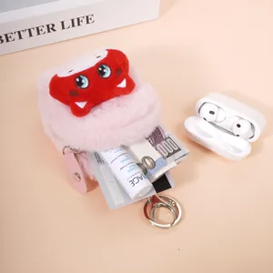 Petit porte-monnaie rose en peluche avec broderie mignonne et mousqueton métallique