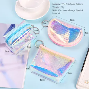 Lot de porte-monnaie holographiques en TPU à écailles de poisson, formes variées