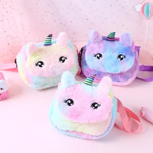 Borsa a Tracolla in Peluche Unicorno per Bambini Colore Macaron Sfumato Morbida Ecopelliccia Piccola Borsa a Spalla Con Tracolla Regolabile