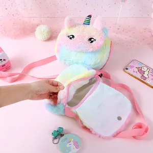 Borsa a tracolla unicorno in peluche arcobaleno con interno capiente per bambini