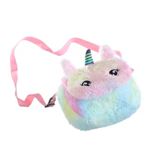 Borsa a tracolla unicorno in peluche arcobaleno con cinturino regolabile e pelliccia