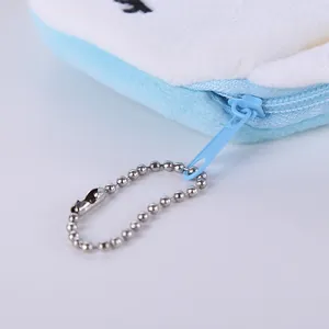 Cute blue plush unicorn coin purse with soft texture and durable metal ball chain