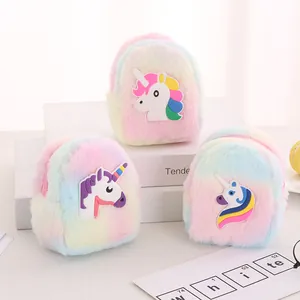 Rainbow plush unicorn coin purse and mini storage pouch set for kids and students