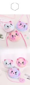 Detailed view of plush cat crossbody bag with macaron gradient fur and embroidery