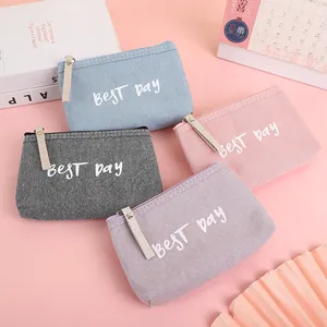 Simple Canvas Cosmetic Bag Portable Toiletry Organizer Pouch With Best Day Letter Print Zipper Closure For Women Travel
