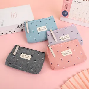 Trousse à Maquillage en Toile Florale Pastorale Mini Porte-monnaie à Fermeture Éclair Portable pour Femmes Pochette de Rangement
