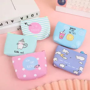 Cute Mini PU Leather Cartoon Coin Purse With Zipper Portable Small Wallet Fruit Animal Key Storage Pouch For Girls Women