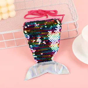 Bunte Pailletten Meerjungfrau Schwanz Geldbörse mit rosa Riemen für kleine Mädchen Mode