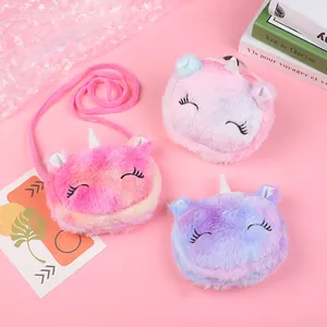 Cute unicorn plush shoulder bag for girls with macaron gradient colors and soft texture