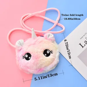 Plush unicorn crossbody bag for girls in ombre pink with 13cm width and adjustable strap