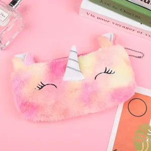Estuche de unicornio de peluche para niñas, tela degradada colorida con cuerno plateado