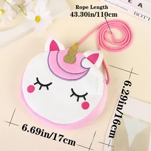 Cute plush unicorn crossbody bag for kids featuring pink sequin horn and embroidered face