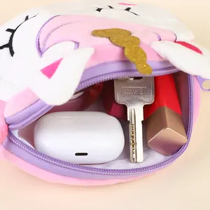 Cute pink unicorn plush crossbody bag for kids with gold horn and zipper closure