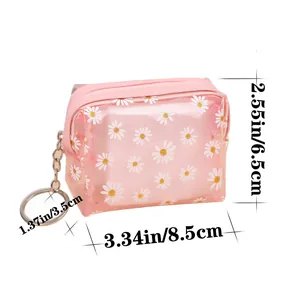 Pink transparent daisy coin purse with dimensions 6.5cm height and 8.5cm width