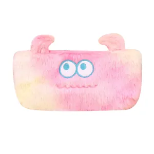 Trousse monstre en peluche mignonne avec dégradé rose jaune et grands yeux brodés