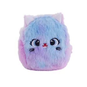 Cute plush cat coin purse with blue-purple gradient fur and embroidered details