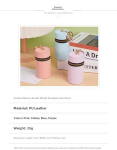 Détail de porte-monnaie cylindriques en cuir PU avec zips dorés et crochets métalliques