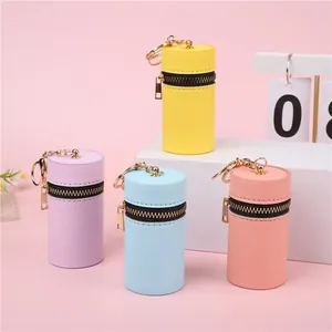 Mini Portachiavi a Cilindro in Pelle PU Texture Saffiano Custodia per Rossetto Tasca per Auricolari Portamonete Ciondolo per Borsa