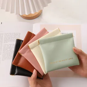 Portable PU Leather Mini Squeeze To Open Makeup Bag For Lipstick Earphone Organizer Pouch Women Travel Storage Bag