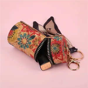 Estuche retro para pintalabios de corcho con diseño floral y cierre dorado