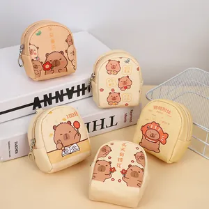 Cute Cartoon Capybara Mini Backpack Coin Purse PU Leather Waterproof Key Earphone Storage Bag Charm Keychain For Women