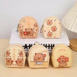 Set of five cute capybara waterproof leather mini coin purses with metal hooks