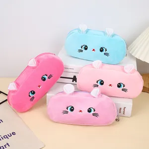 Astuccio Creativo in Peluche a Forma di Gatto Grande Capacità Borsa per Cancelleria Scolastica Con Orecchie 3D Per Ragazze