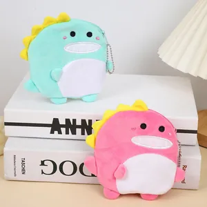 Cute plush cartoon dinosaur coin purse keychain set in mint green and soft pink colors