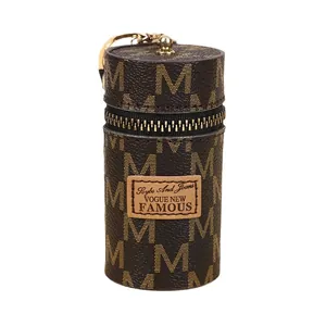 Retro monogram mini bucket bag with gold keychain and zipper for lipstick and keys