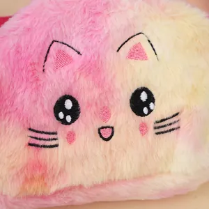 Sac bandoulière chat en peluche tie-dye avec broderie mignonne et dégradé rose