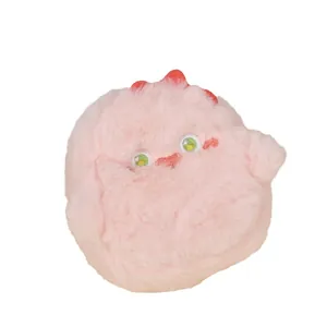 Cute pink monster plush coin purse with embroidery details and soft fluffy texture