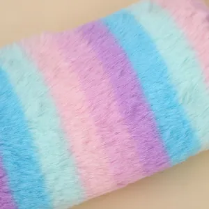 Rainbow gradient plush pencil case with soft pastel stripes and fluffy texture