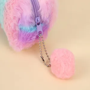 Cute gradient plush pencil case with a soft pompom pendant for school students