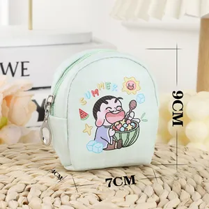 Mini green leather coin purse with cartoon summer print on a rustic decorative base