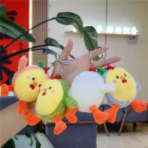 Porte-clés poussins en peluche mignons en quatre couleurs pour sacs avec anneaux métal