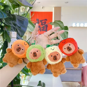 Cute Capybara Plush Keychain Fruit Costume Waterpig Soft Stuffed Doll Pineapple Strawberry Orange Bag Pendant Gift Women