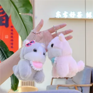 Cute Plush Cat Keychain With Glasses And Lace Bib Soft Animal Bag Charm Decoration For Backpack Keys Women Girl Gift