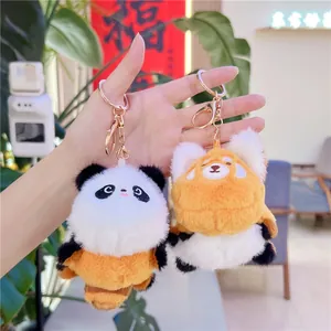 Süßer Panda und Roter Panda Plüsch-Schlüsselanhänger mit goldenem Metallverschluss