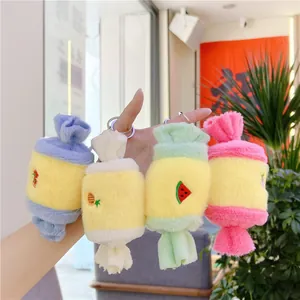 Soft Plush Candy Keychain Pendant Cartoon Fruit Embroidery Strawberry Pineapple Cherry Watermelon Stuffed Toy Bag Charm Accessories