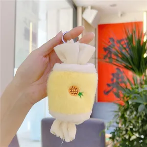 Cute candy-shaped plush keychain with pineapple embroidery and silver metal ring