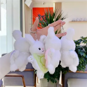 Juego de 4 lindos llaveros de conejo de peluche en blanco, morado, verde, rosa y azul