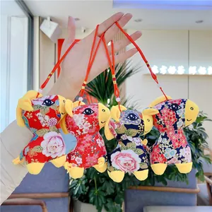 Traditional Chinese Style Horse Plush Toy Pendant Floral Pattern Stuffed Animal Keychain Mascot For Home Decor Bag Hanging Gift